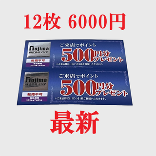 ノジマ　株主優待　来店ポイント　12枚　6000ポイント　最新　期限24年7月③(ショッピング)