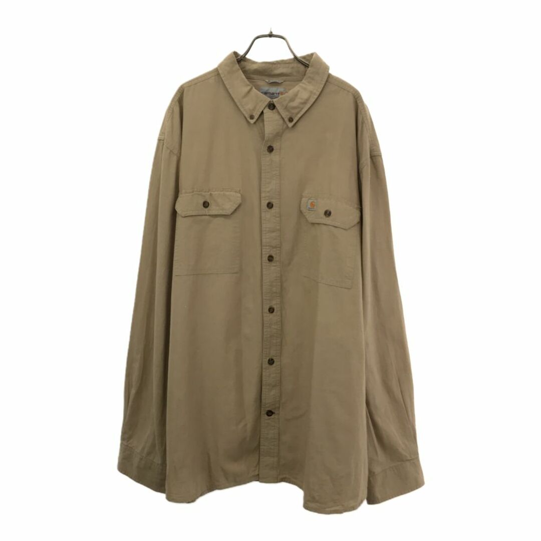 carhartt(カーハート)のカーハート 長袖 ボタンダウンシャツ 3XL ベージュ Carhartt ビッグサイズ メンズ 古着 【240328】 メンズのトップス(シャツ)の商品写真