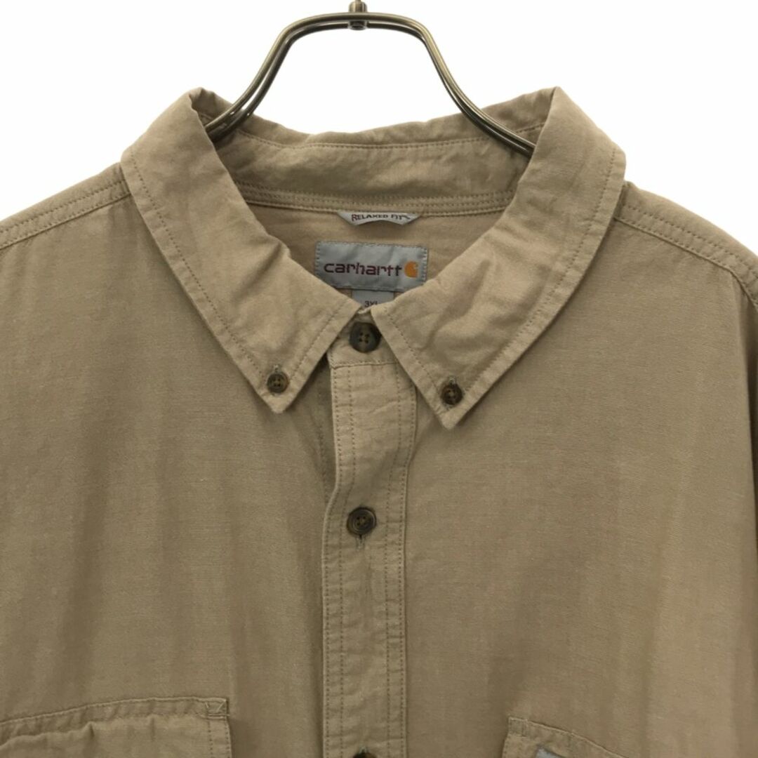 carhartt(カーハート)のカーハート 長袖 ボタンダウンシャツ 3XL ベージュ Carhartt ビッグサイズ メンズ 古着 【240328】 メンズのトップス(シャツ)の商品写真