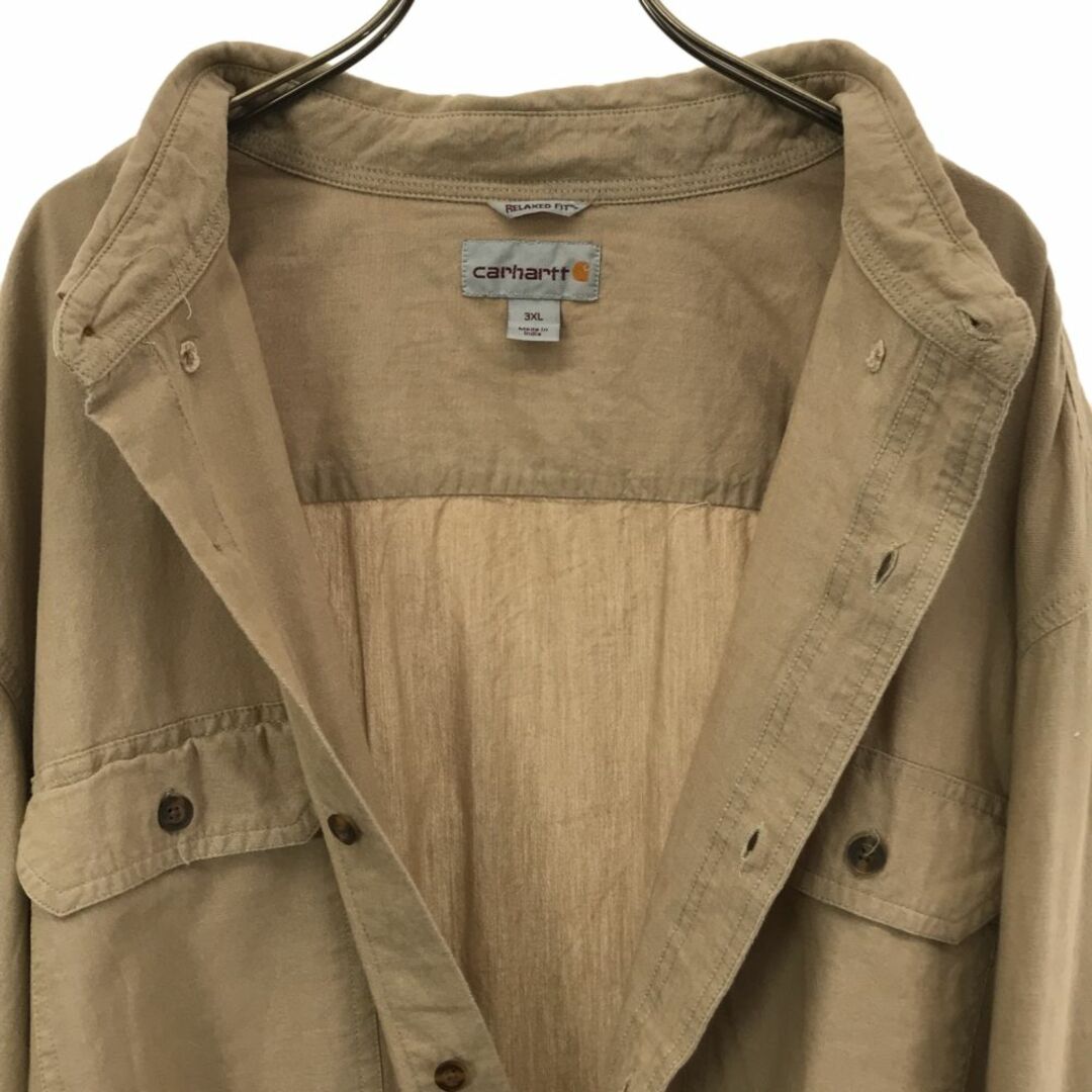 carhartt(カーハート)のカーハート 長袖 ボタンダウンシャツ 3XL ベージュ Carhartt ビッグサイズ メンズ 古着 【240328】 メンズのトップス(シャツ)の商品写真