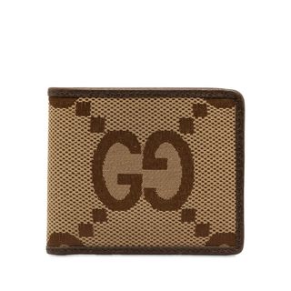 グッチ(Gucci)の美品 グッチ ジャンボGGキャンバス 二つ折り財布 699308 キャンバス レディース GUCCI 【222-43642】(財布)