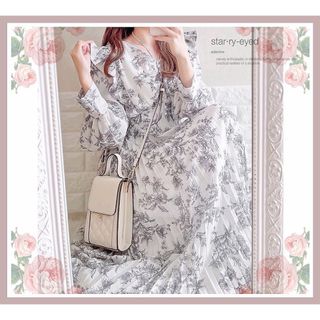 tocco - トッコ♡パール付きラッフルフリルフラワープリントプリーツワンピース♡ノスタルジア