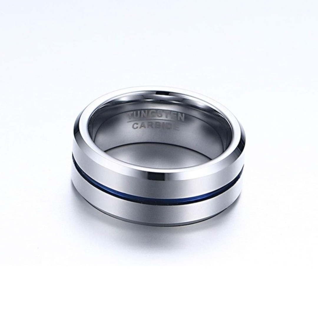 A219 リング ブルー シルバー 指輪 タングステン メンズ 8mm メンズのアクセサリー(リング(指輪))の商品写真