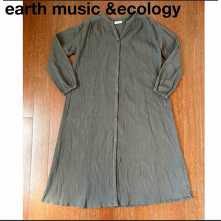 アースミュージックアンドエコロジー(earth music & ecology)のearth music &ecology コットン　ワンピース　グレー(ロングワンピース/マキシワンピース)
