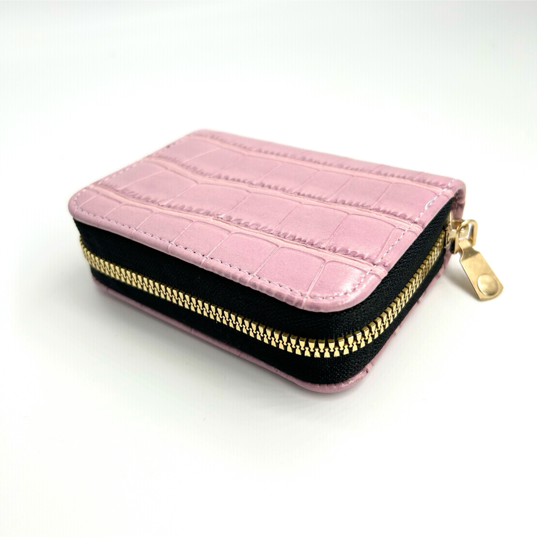 コインケース ミニ財布 カードケース クロコダイル柄  ピンク/大容量18枚収納 レディースのファッション小物(財布)の商品写真