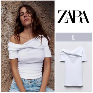 ザラ(ZARA)の完売品！！【タグ付き新品未使用】ZARA ザラ アシンメトリードレープTシャツ(カットソー(半袖/袖なし))