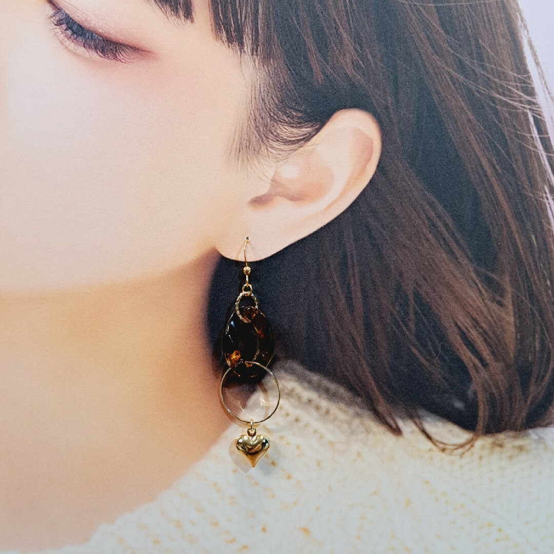 No...10♡レオパード&ナチュラルベージュ　ハート揺れる♡ピアス/イヤリング ハンドメイドのアクセサリー(ピアス)の商品写真