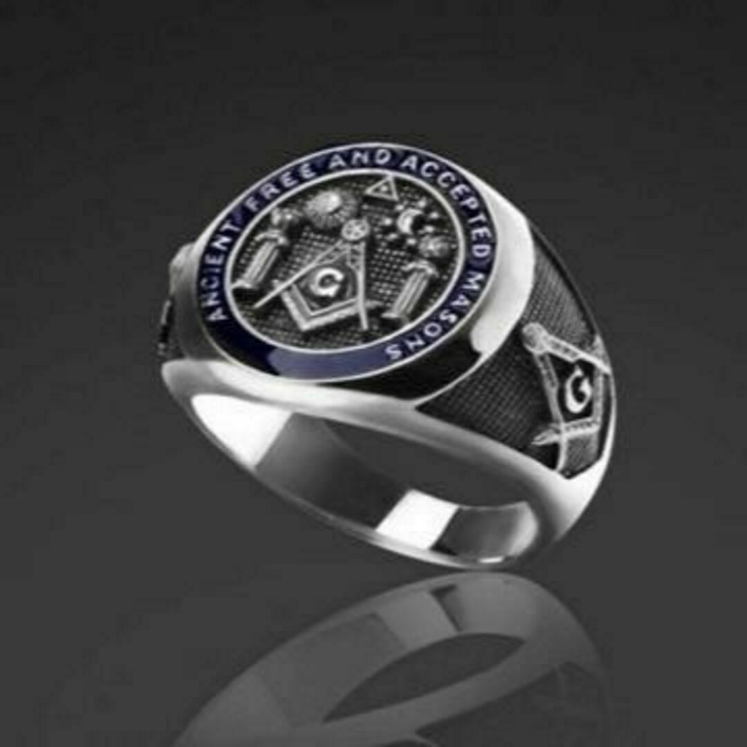【A098】リング　メンズ　指輪　ブラック　黒　フリーメイソン　20号 メンズのアクセサリー(リング(指輪))の商品写真