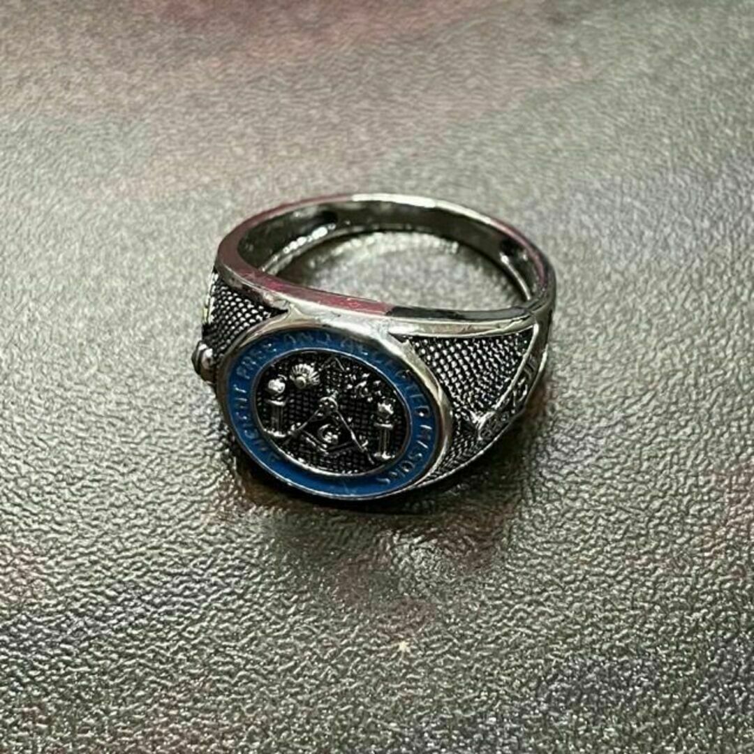 【A098】リング　メンズ　指輪　ブラック　黒　フリーメイソン　20号 メンズのアクセサリー(リング(指輪))の商品写真