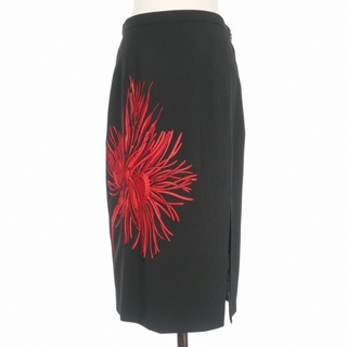 ヌメロヴェントゥーノ N°21 フラワー刺繍 スリットスカート 40 ブラック