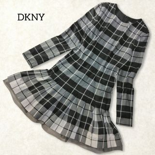 ダナキャランニューヨーク(DKNY)のDKNY ✿ ダナキャラン 裾レース チェック柄 ワンピース 4 長袖 黒 白(ひざ丈ワンピース)