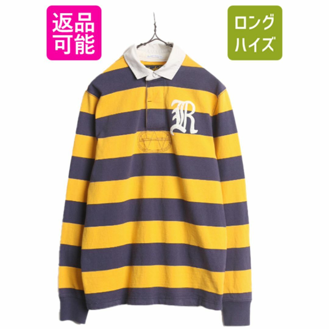 Ralph Lauren(ラルフローレン)のラグビー ラルフローレン ボーダー 長袖 ラガーシャツ メンズ S / 古着 ポロ RUGBY 長袖シャツ ナンバリング ヘビーウェイト 2トーン 紺 黄 メンズのトップス(シャツ)の商品写真