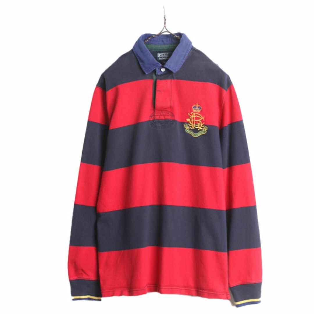 Ralph Lauren(ラルフローレン)の90s ポロ ラルフローレン ボーダー 長袖 ラガーシャツ メンズ L 古着 オールド 長袖シャツ ラグビー ワンポイント ヘビーウェイト 2トーン メンズのトップス(シャツ)の商品写真