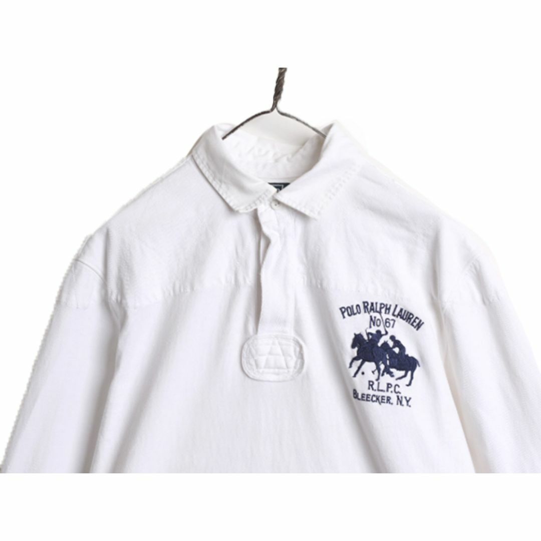 Ralph Lauren(ラルフローレン)のダブルポニー ポロ ラルフローレン 長袖 ラガーシャツ メンズ L 古着 ラグビー 長袖シャツ ヘビーウェイト コットン ワンポイント ホワイト メンズのトップス(シャツ)の商品写真