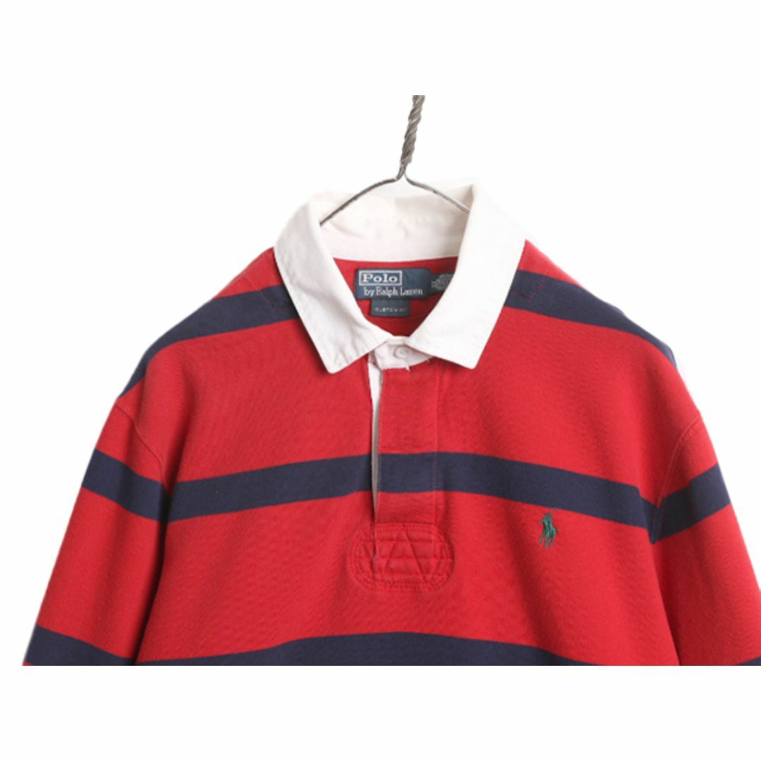 Ralph Lauren(ラルフローレン)の90s ポロ ラルフローレン ボーダー スウェット ラガーシャツ メンズ XL 古着 90年代 オールド ラグビーシャツ 大きいサイズ 裏起毛 2トーン メンズのトップス(シャツ)の商品写真