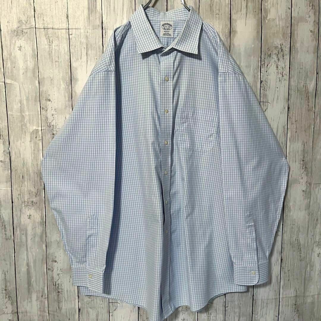 US古着　ブルックスブラザーズ　スーピマ綿長袖チェック柄ワイドスプレッドシャツ メンズのトップス(シャツ)の商品写真