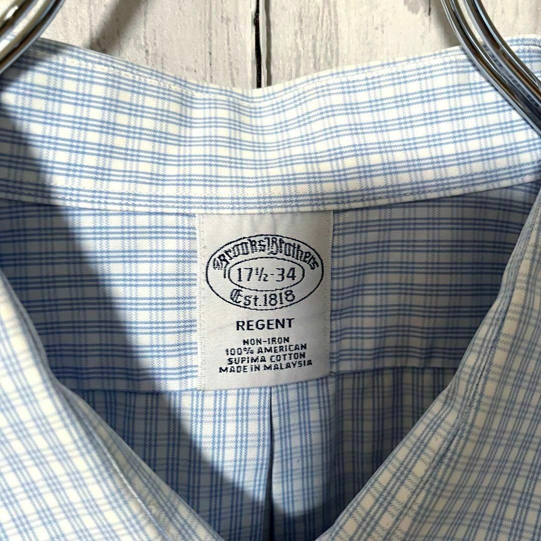 US古着　ブルックスブラザーズ　スーピマ綿長袖チェック柄ワイドスプレッドシャツ メンズのトップス(シャツ)の商品写真