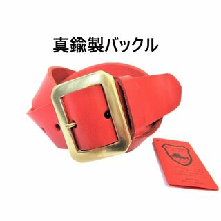 真鍮製バックル　栃木レザーベルト（赤）４０ｍｍ幅　日本製　一枚革(ベルト)