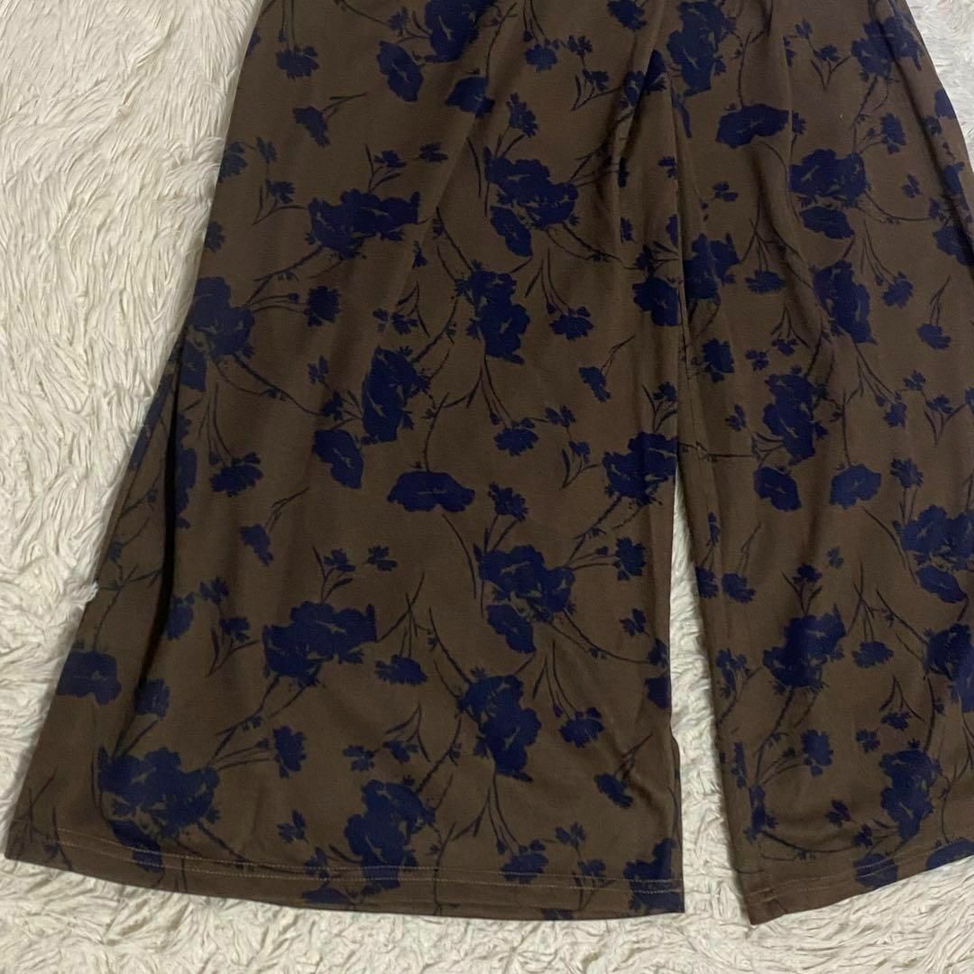 COEUR SUCRE ラップスカート風カットワイドパンツ　花柄　茶色M　QVC レディースのパンツ(カジュアルパンツ)の商品写真