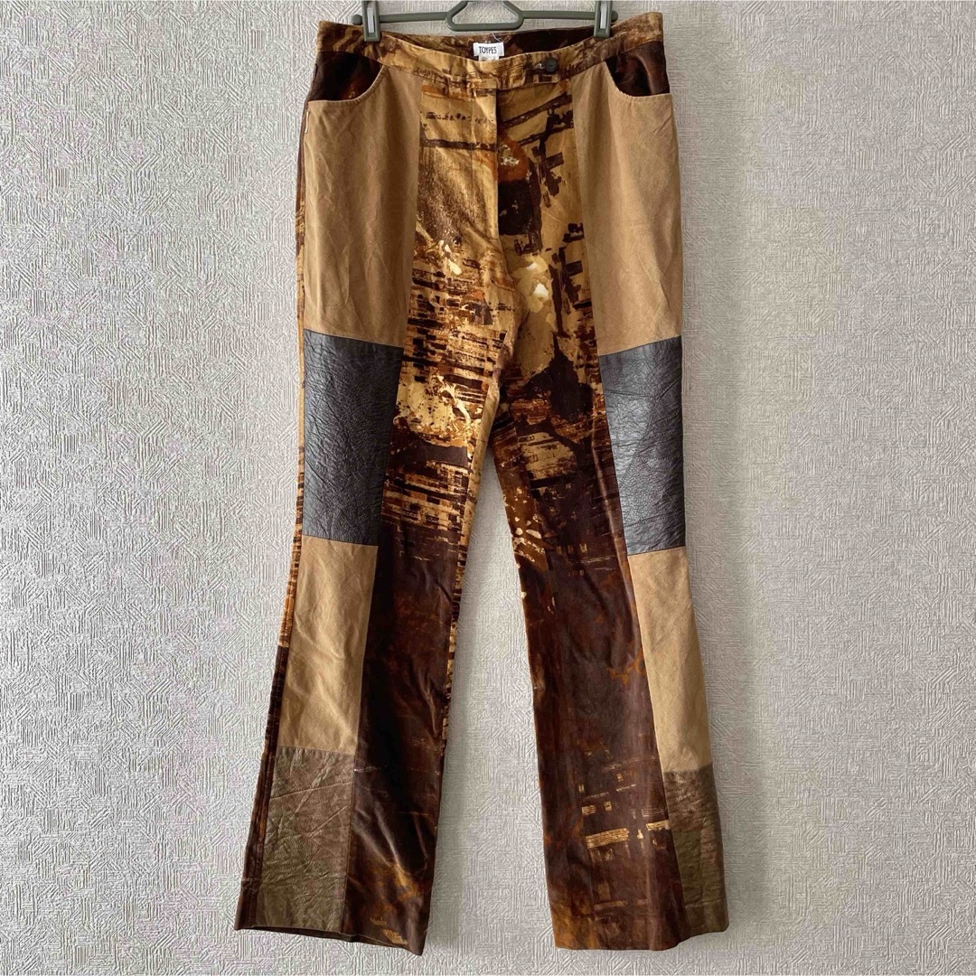 古着 フレアパンツデ パッチワーク レザー スエード ブーツカット メンズのパンツ(その他)の商品写真