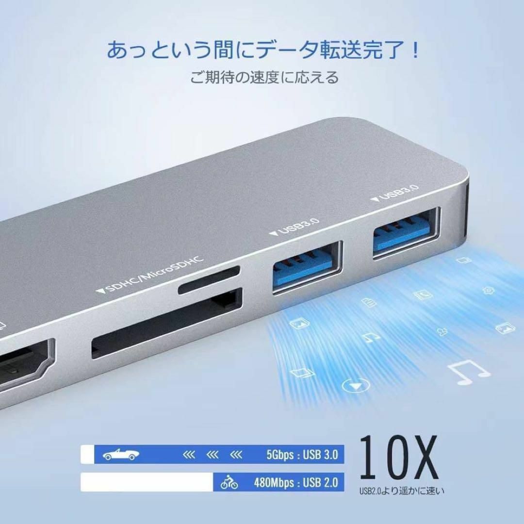 MacBook Air Pro ハブ USB-C 高速転送 4K HDMI スマホ/家電/カメラのPC/タブレット(PC周辺機器)の商品写真