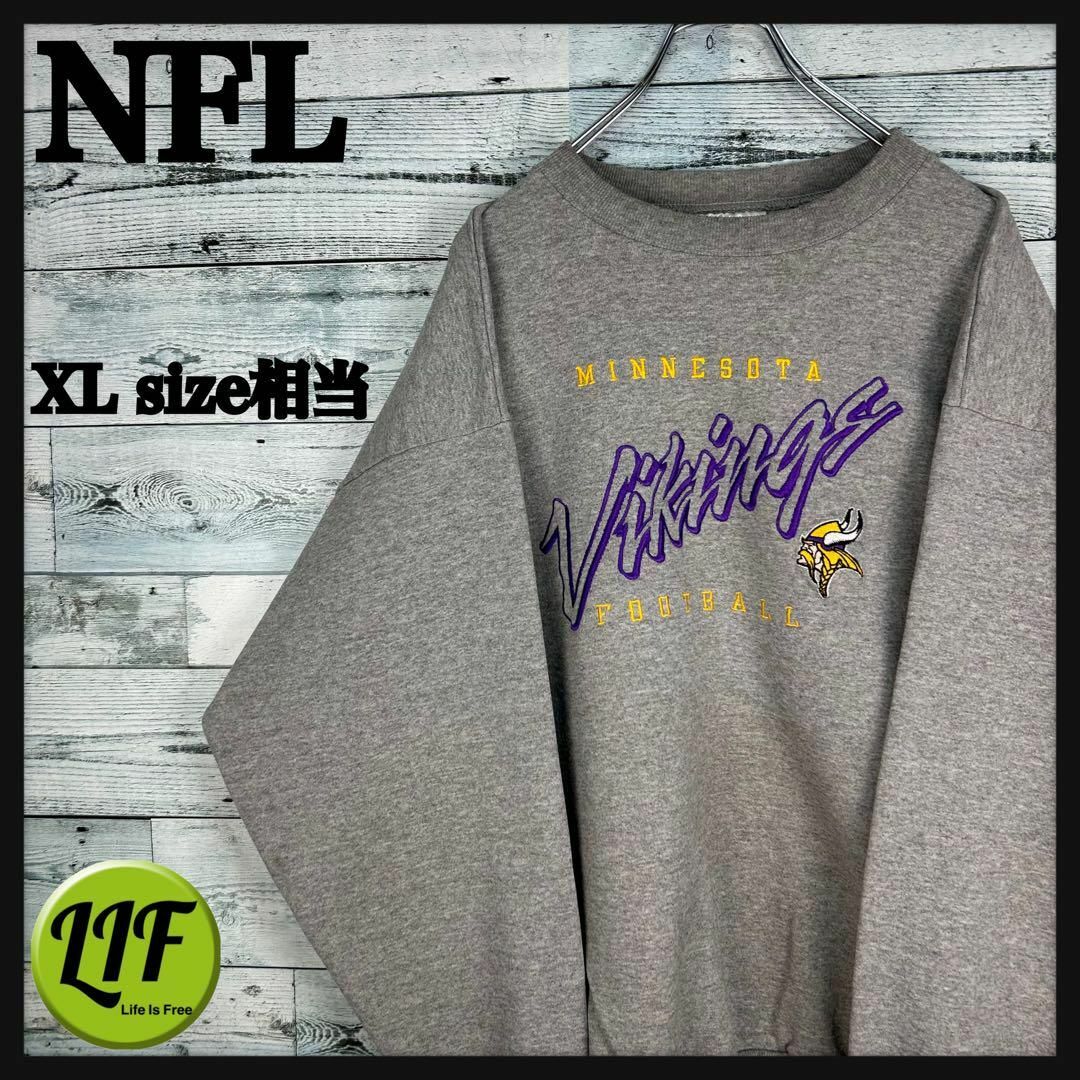 NFL 刺繍チームロゴ バイキングス 太アーム スウェット グレー XL相当 メンズのトップス(スウェット)の商品写真