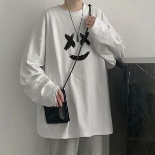 【数量限定】ロンT メンズ ホワイト スマイル　オーバーサイズ　白　 (Tシャツ/カットソー(七分/長袖))