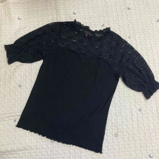 ダブルクローゼット(w closet)のwcloset レース トップス 黒(カットソー(半袖/袖なし))