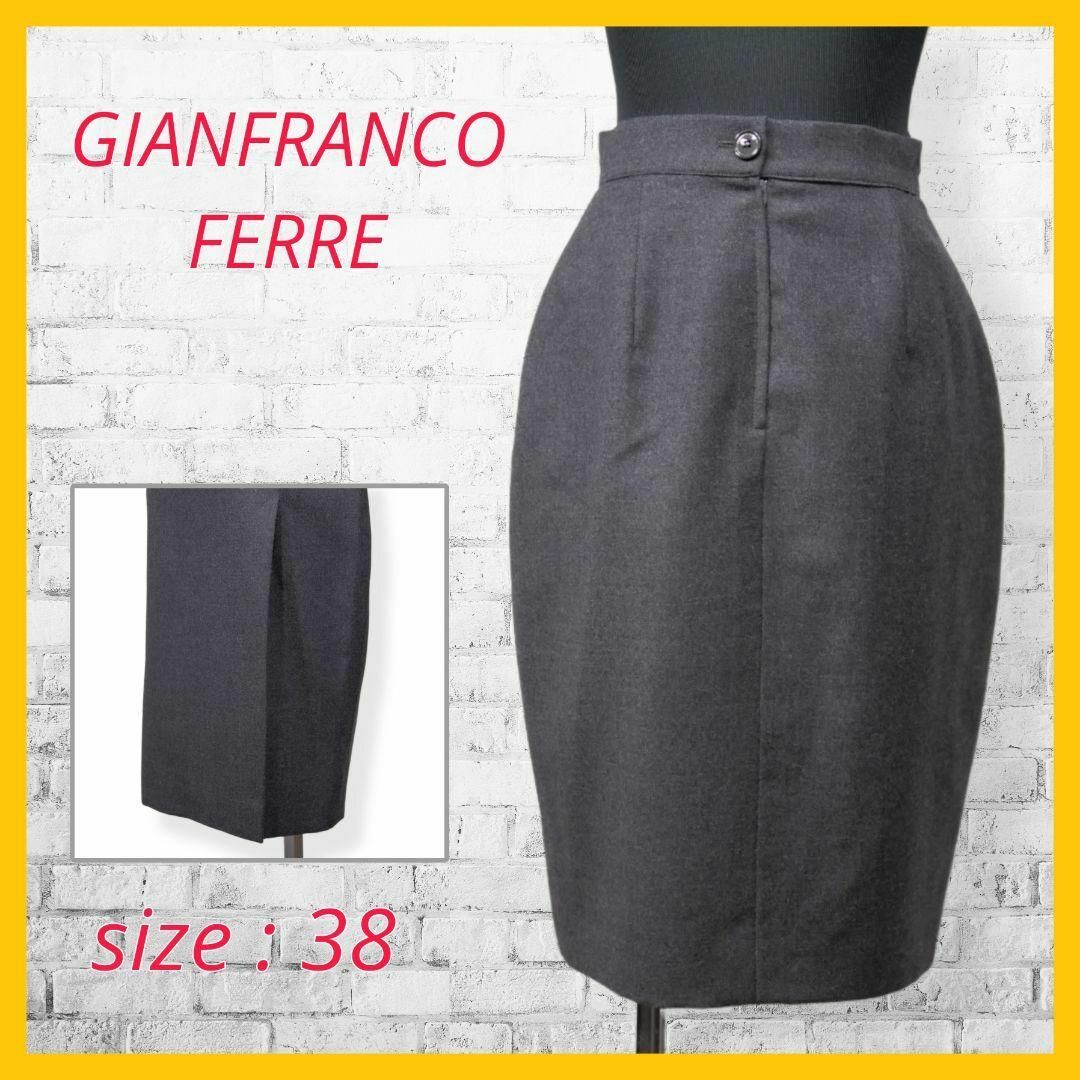 Gianfranco FERRE(ジャンフランコフェレ)の美品 ジャンフランコフェレ タイト スカート 膝丈 スリット ウール M グレー レディースのスカート(ひざ丈スカート)の商品写真