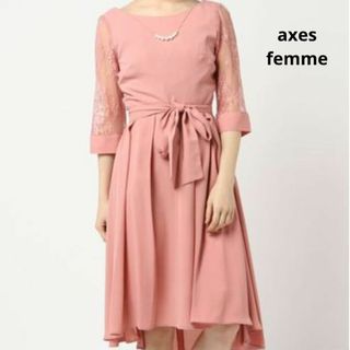 アクシーズファム(axes femme)のaxes femme ネックレス付袖レースドレス オレンジ M(ひざ丈ワンピース)