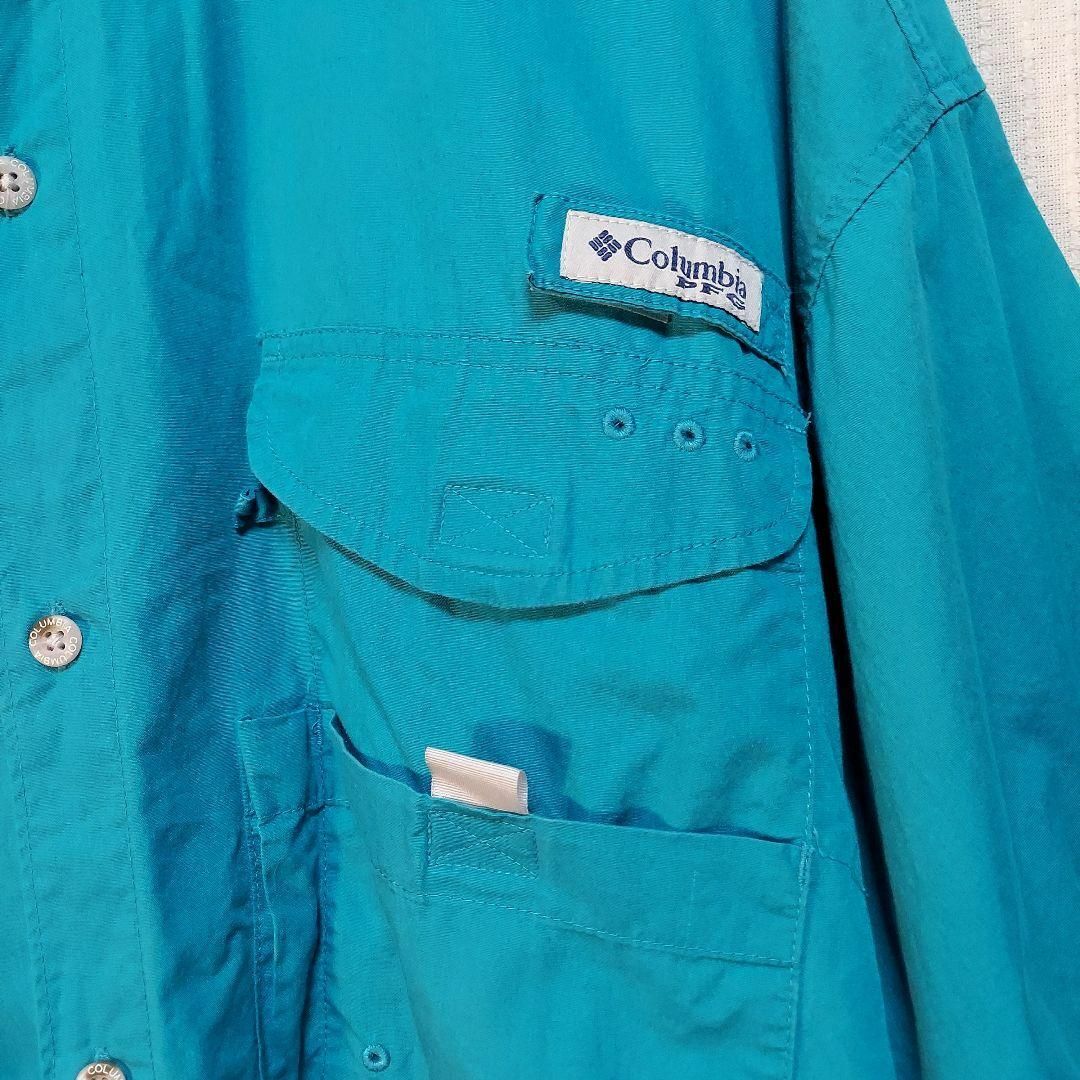 Columbia(コロンビア)のColumbia　フィッシング　半袖シャツ　刺繍　ロゴ　レトロ　青　古着　XL メンズのトップス(シャツ)の商品写真