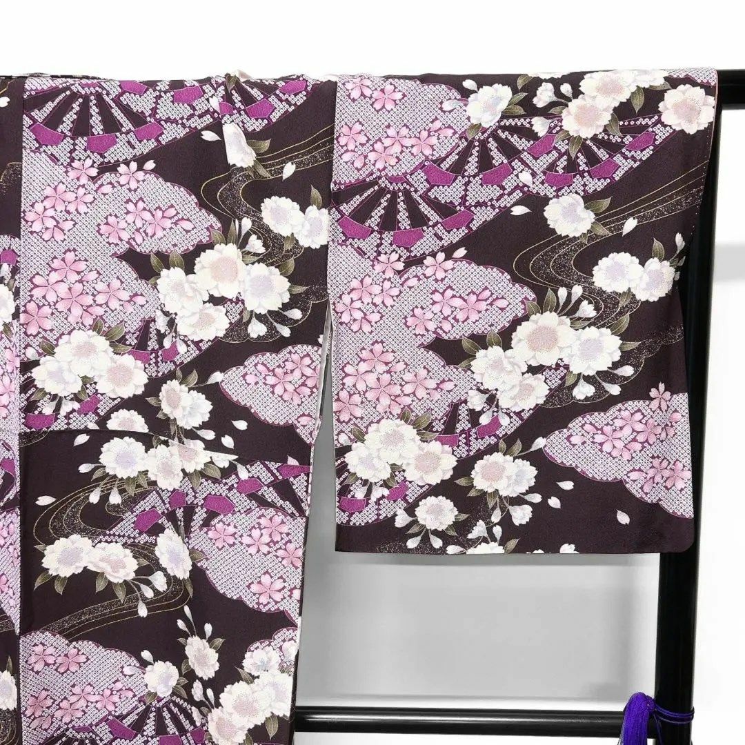 桜花　流線　雲　鹿の子模様　小紋　着物　025w レディースの水着/浴衣(その他)の商品写真