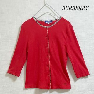 バーバリーブルーレーベル(BURBERRY BLUE LABEL)のバーバリー　カーディガン　コットン　オレンジ　M   ノバチェック　春服(カーディガン)