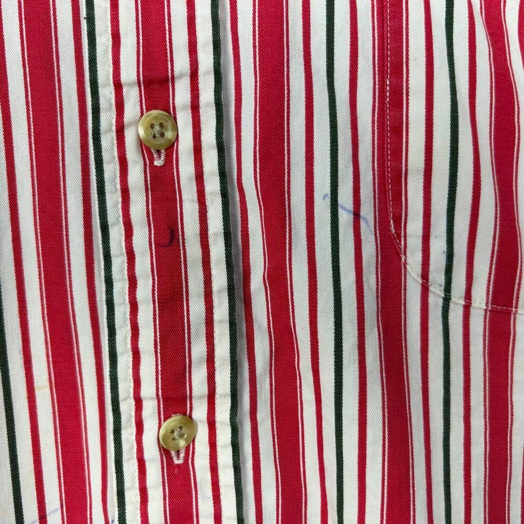 TOMMY HILFIGER(トミーヒルフィガー)のトミーヒルフィガー 刺繍ロゴ 胸ポケットBDシャツ ストライプ 赤白緑 XL メンズのトップス(シャツ)の商品写真