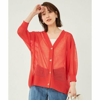 ユナイテッドアローズグリーンレーベルリラクシング(UNITED ARROWS green label relaxing)の【ORANGE】シアー ワイド 5分袖 Vネック ニット カーディガン -ウォッシャブル-(カーディガン)