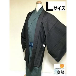 【中古】羽織 男物 ウール こげ茶地に蚊絣文様 裄72 Lサイズ(着物)