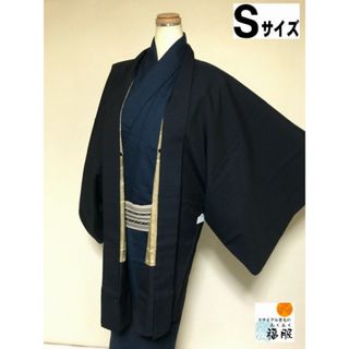 【中古】羽織 男物 ウール 黒地に蚊絣文様 裄66 Sサイズ(着物)