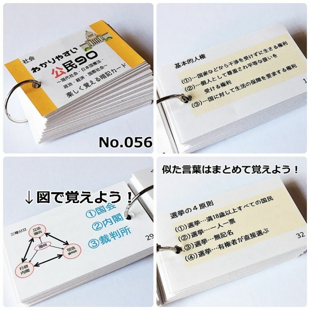 【084】中学受験対策　社会の地理、歴史、公民　暗記カードセット　中学入試 エンタメ/ホビーの本(語学/参考書)の商品写真