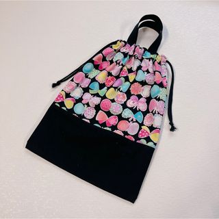 体操服入れ お着替え袋 女の子 リボン ちょうちょ 黒(外出用品)