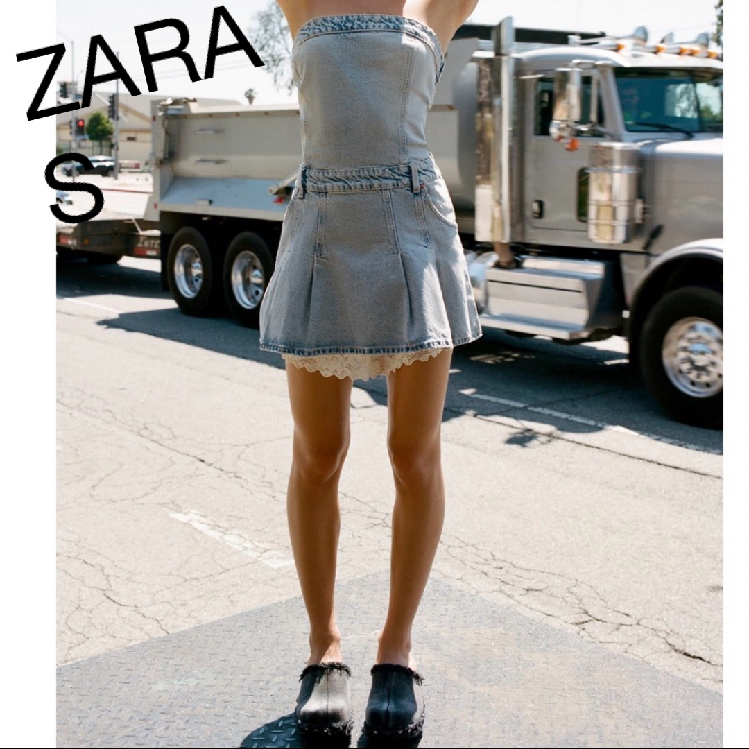 ZARA(ザラ)のTRFデニムボックスプリーツワンピース レディースのワンピース(ミニワンピース)の商品写真