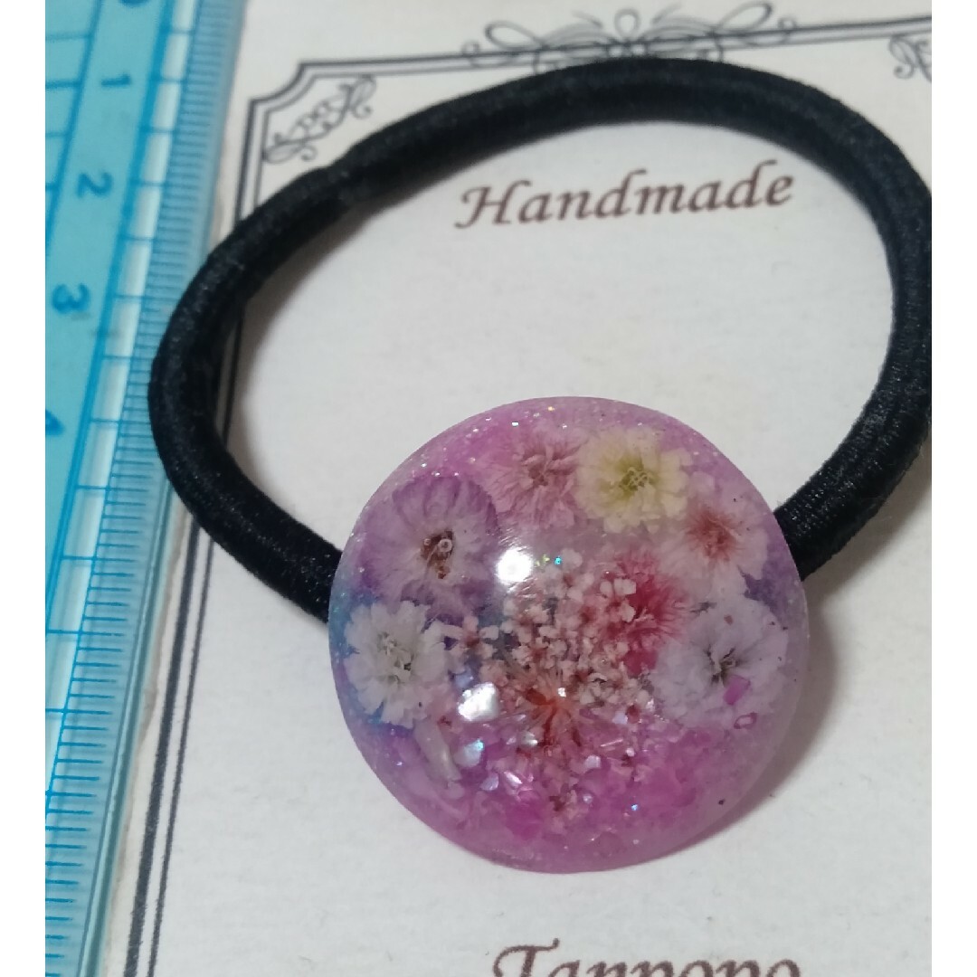 へアゴム ハンドメイド レジン❀ 可愛い かすみ草 シェル❀ 桜 ピンク系 M② ハンドメイドのアクセサリー(ヘアアクセサリー)の商品写真