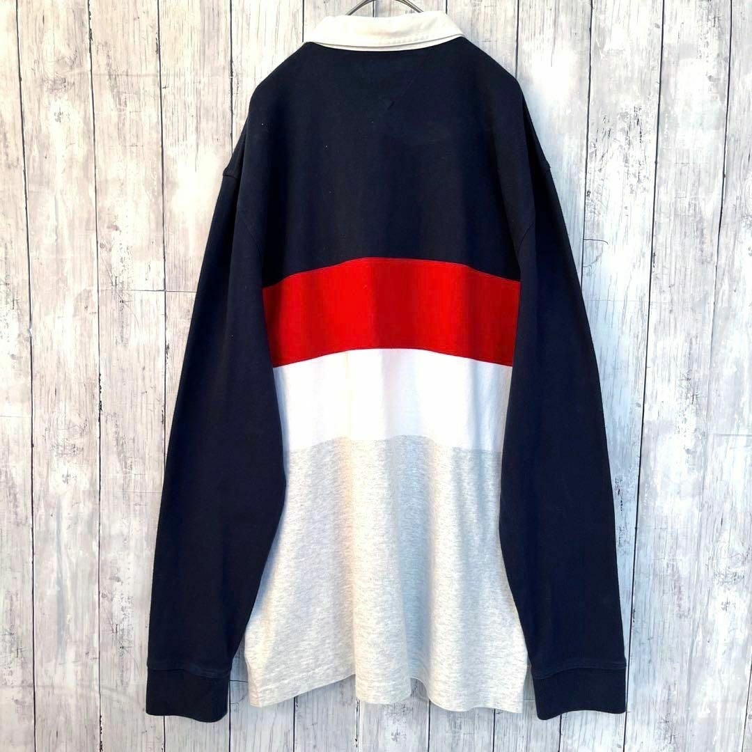 TOMMY HILFIGER(トミーヒルフィガー)の3枚おまとめ　トミーヒルフィガー　刺繍ロゴ長袖切替カラーラガーシャツ　サイズL. メンズのトップス(ポロシャツ)の商品写真