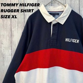 トミーヒルフィガー(TOMMY HILFIGER)の3枚おまとめ　トミーヒルフィガー　刺繍ロゴ長袖切替カラーラガーシャツ　サイズL.(ポロシャツ)