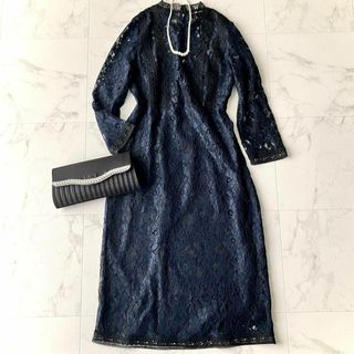 ZARA - 美品＊ZARA ザラベーシック　レースワンピース　L　ネイビー×ブラック　洗える