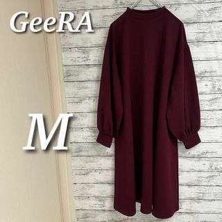 ジーラ(GeeRA)のGeeRA ボリューム袖Ａラインフレアーワンピース　ロング　長袖　カットソー　M(ロングワンピース/マキシワンピース)