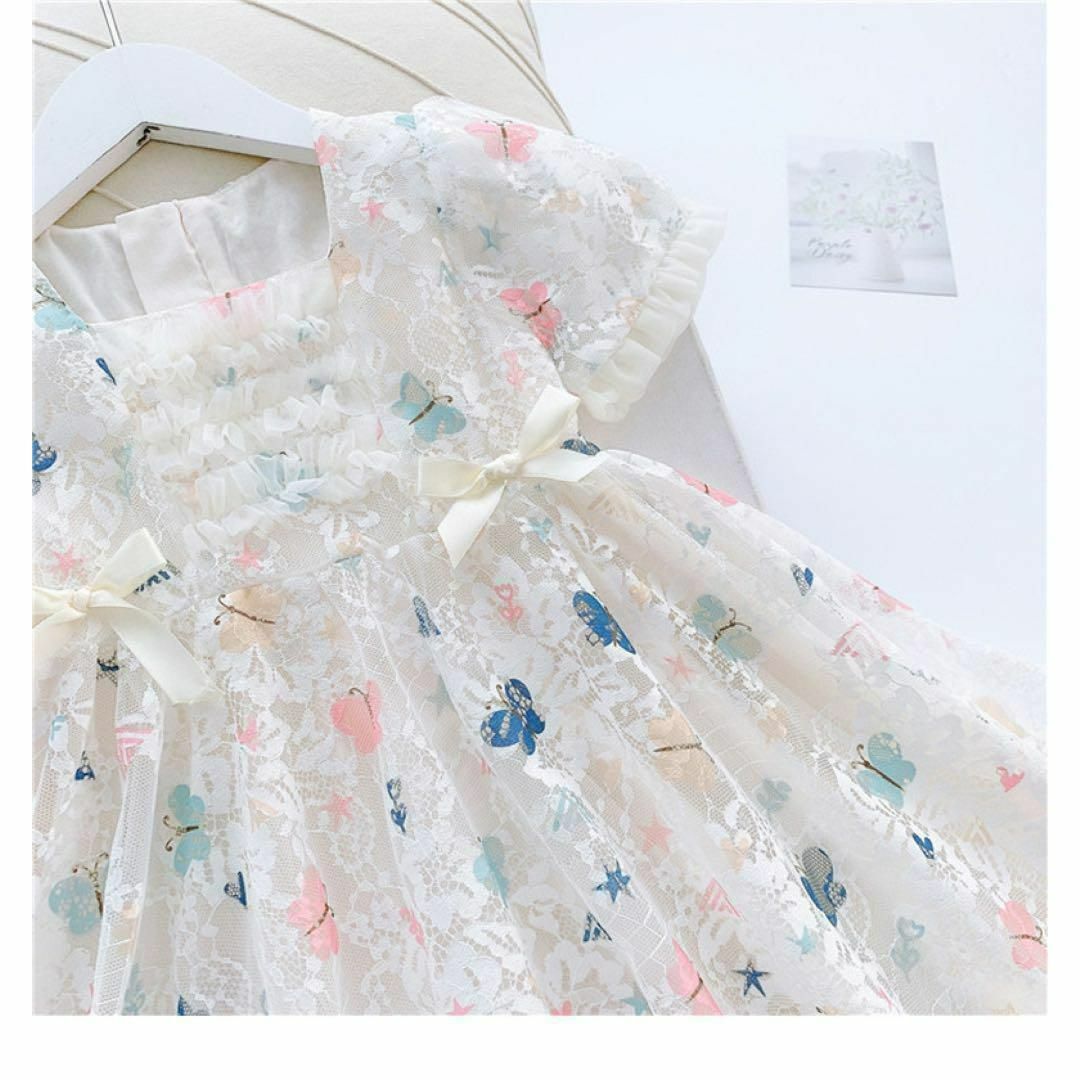 《ラス1》蝶 キッズ ワンピース レース ワンピ シフォン蝶々 ドレス 春ワンピ キッズ/ベビー/マタニティのキッズ服女の子用(90cm~)(ワンピース)の商品写真