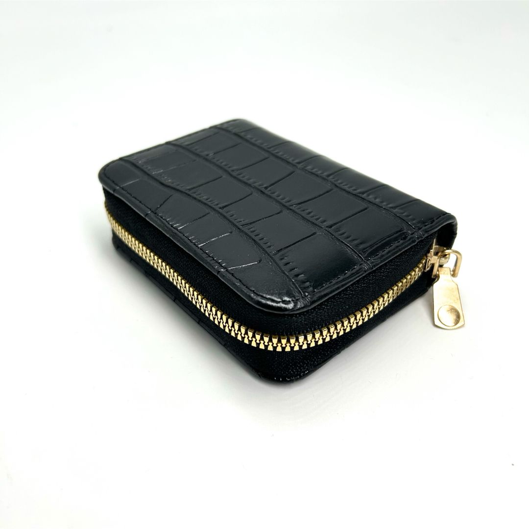 コインケース ミニ財布 カードケース クロコダイル柄　ブラック/大容量18枚収納 レディースのファッション小物(名刺入れ/定期入れ)の商品写真