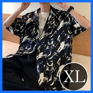 【当店人気！】シャツ　メンズ　ストリート　オーバーサイズ　ＸＬ　柄　黒　派手(シャツ)