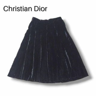 クリスチャンディオール(Christian Dior)のクリスチャンディオール　ひざ丈フレアスカート　黒　ブラック　サイズ9 M(ひざ丈スカート)