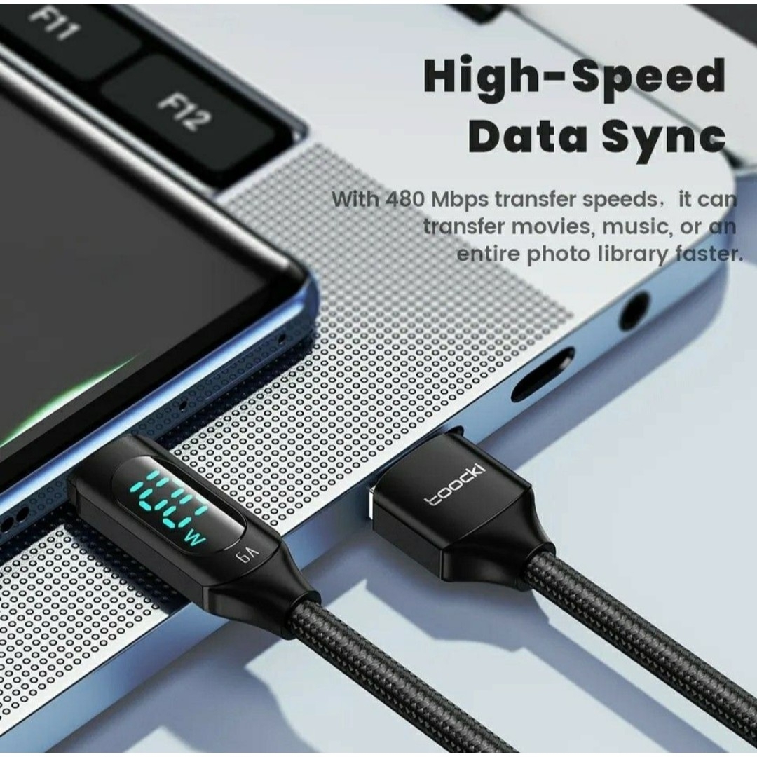 USB Type-C ディスプレイ表示 急速充電ケーブル 2m 100W PD スマホ/家電/カメラのスマホアクセサリー(その他)の商品写真